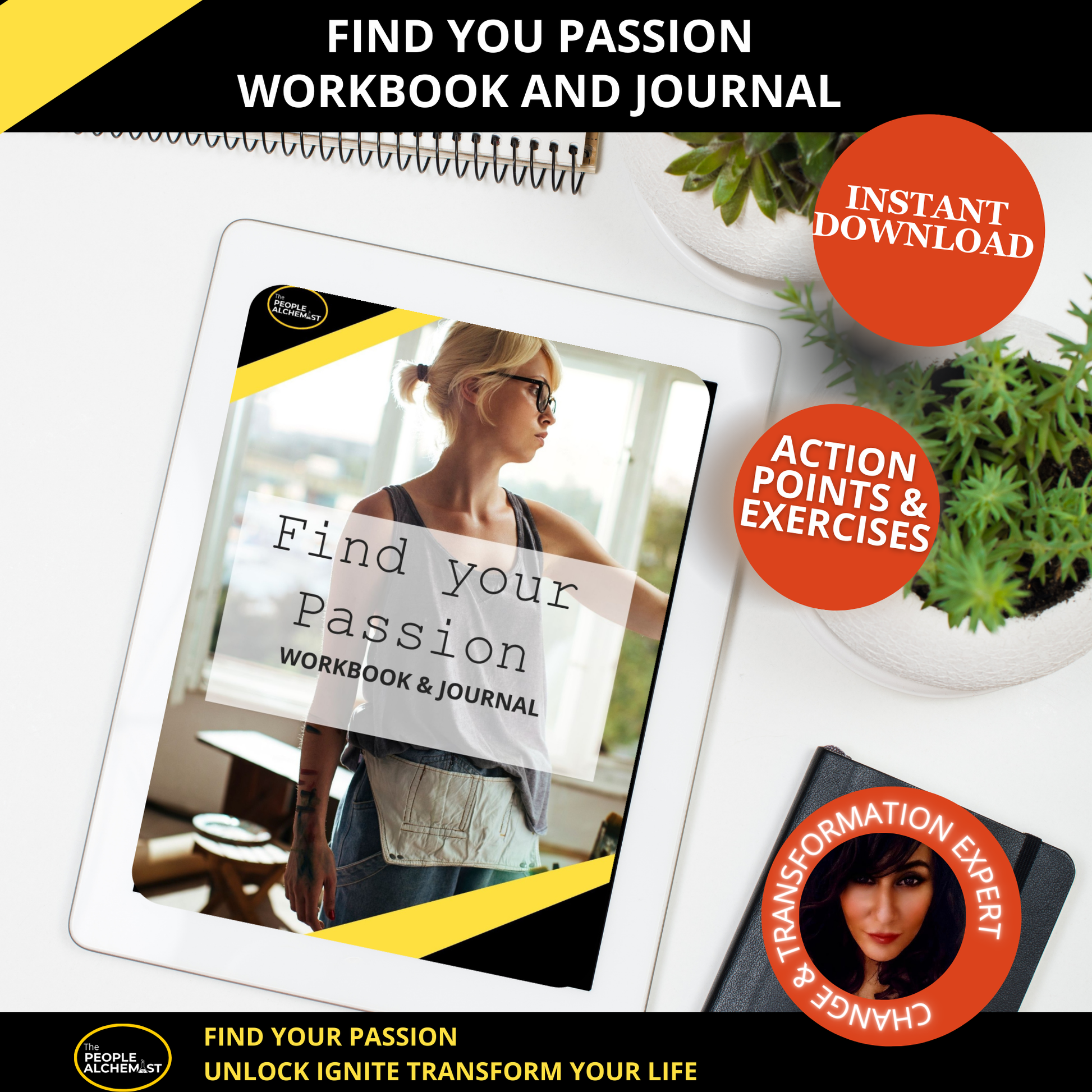 Find your passion - digital workbook and journal. Unlock ignite transform your life. Instant download after purchase. With action points and exercises