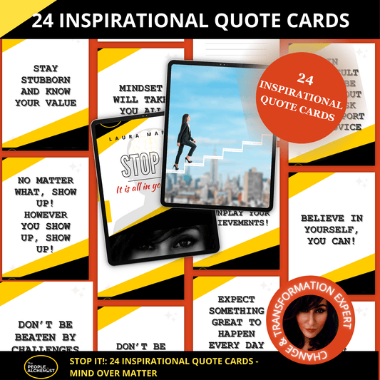 24 inspirational quote cards image displaying a collage of several quotes cards. Made by  a Change & Transformation Expert