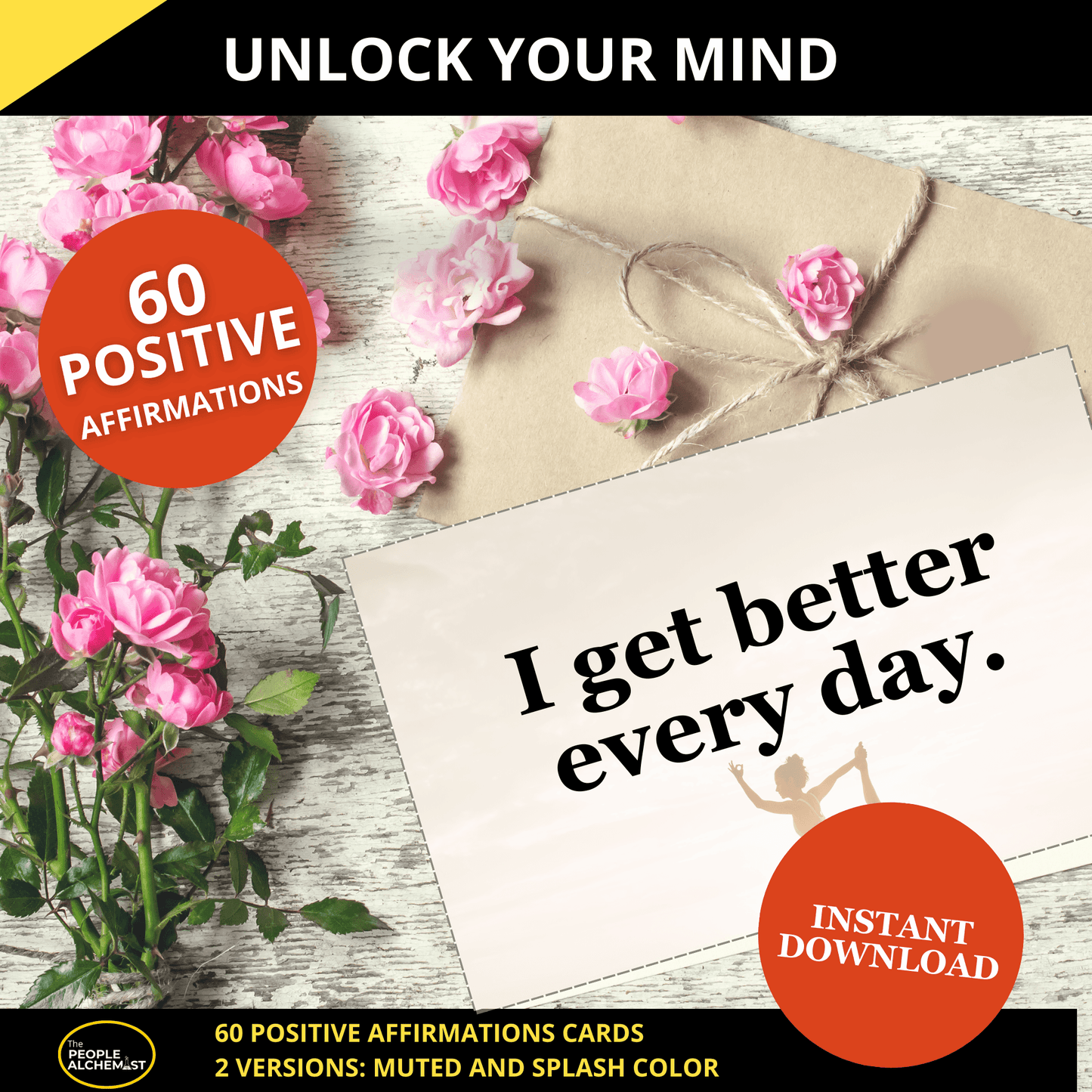 Unlock your mind image. 60 positive affirmations sticker. "I get better every day" affirmation . Instant download after purchase. 