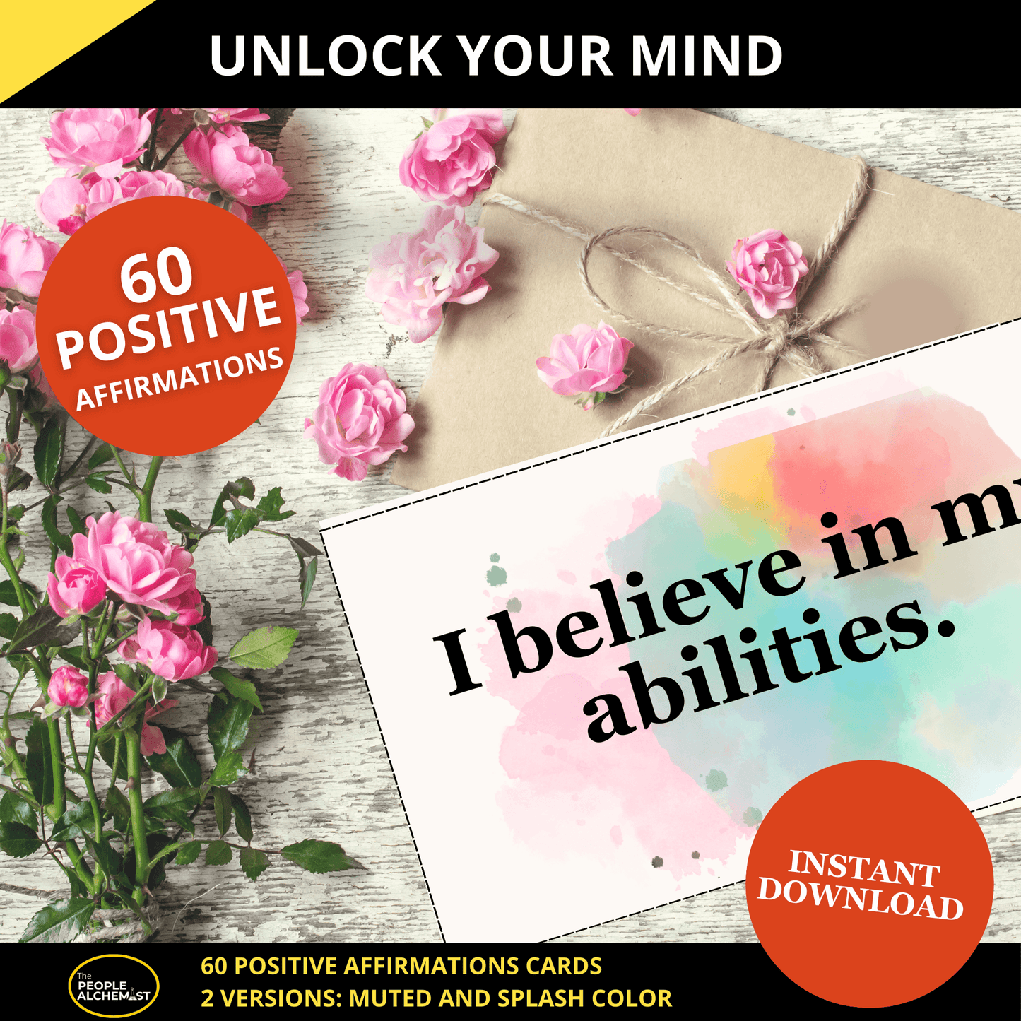 Unlock your mind image. "I believe in my abilities" positive affirmation card. Instant download after purchase. 60 positive affirmations  sticker