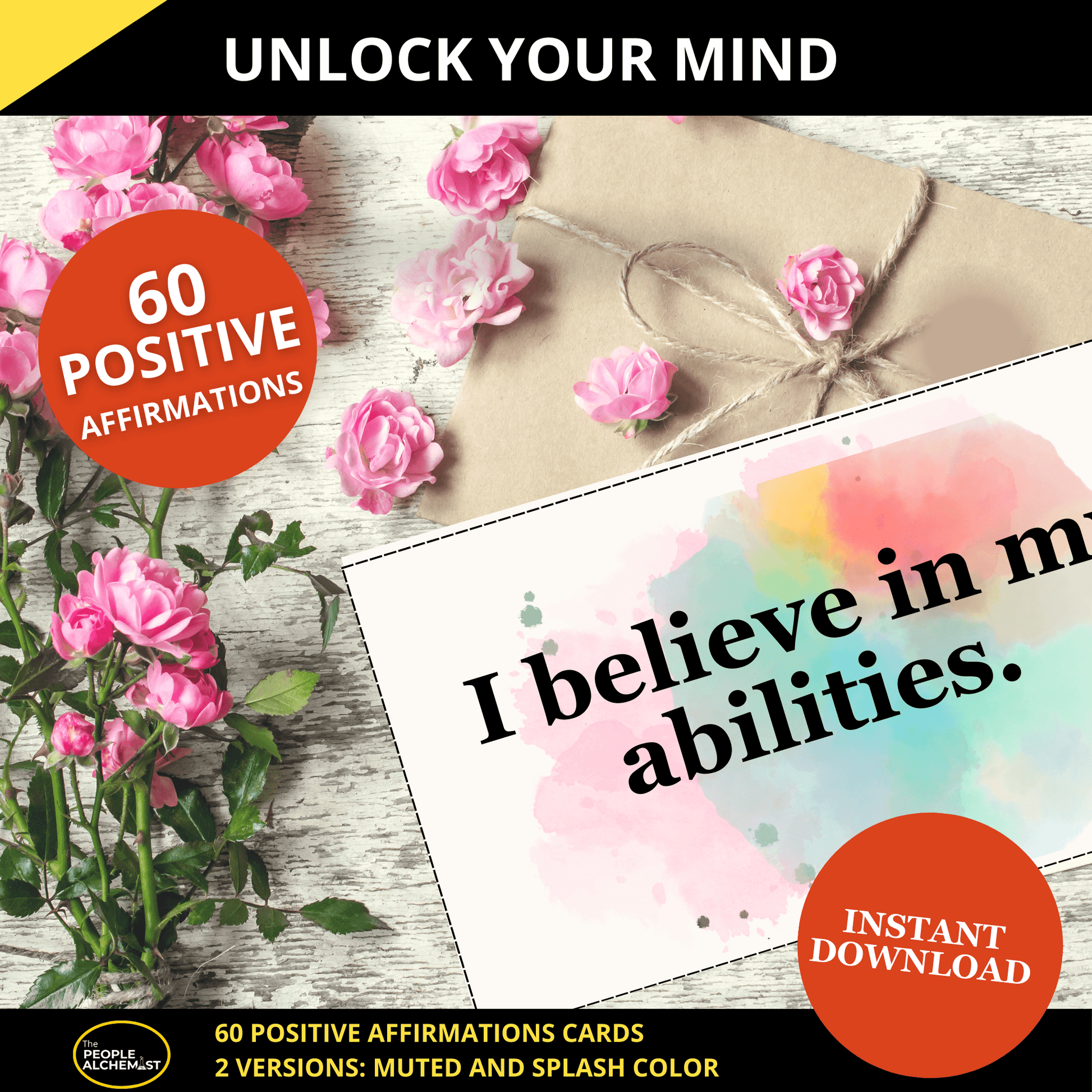 Unlock your mind image. "I believe in my abilities" positive affirmation card. Instant download after purchase. 60 positive affirmations  sticker