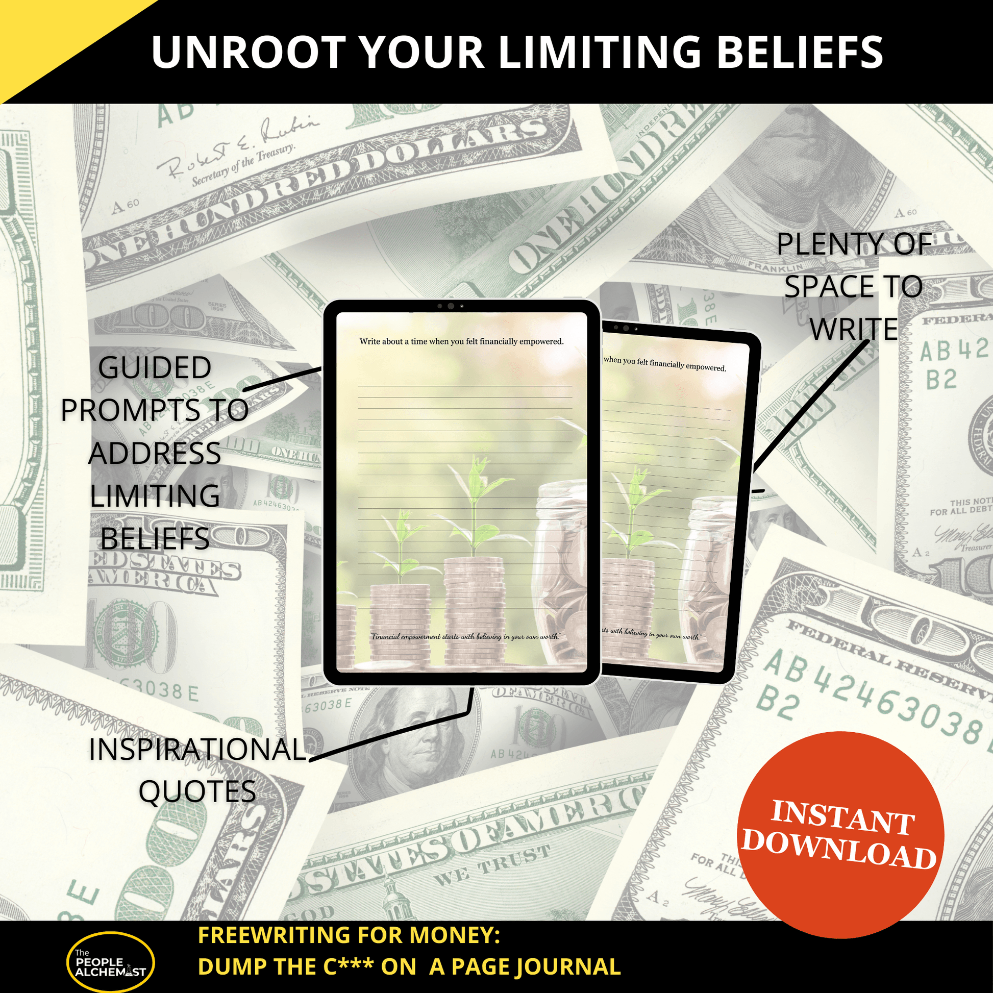 Unroot your limiting belief. Guided prompt, inspirational quotes and plenty space to write. Instant download after purchase