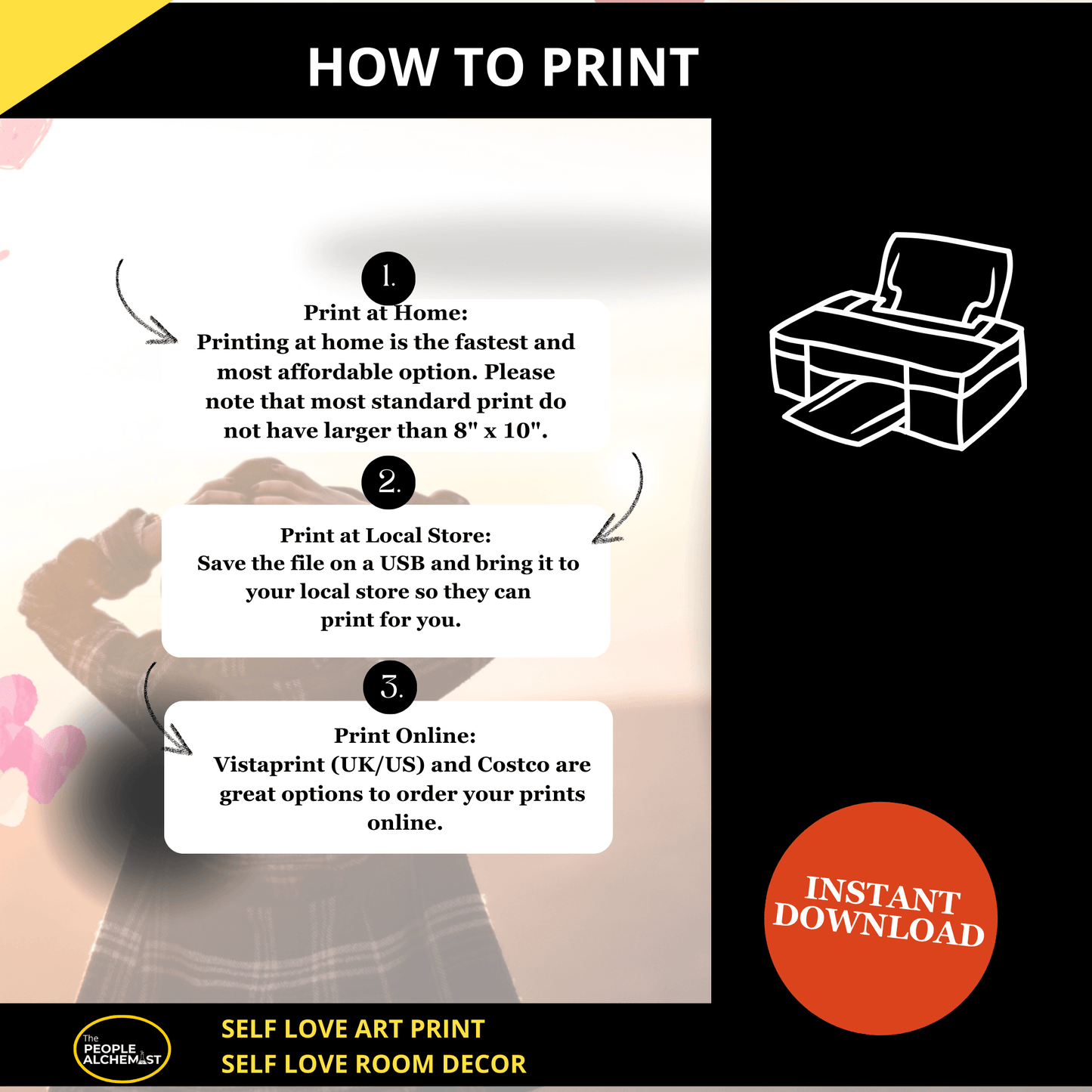 How to print: print at home, print at local store or print on line. Self love art print self love room decor. Instant download after purchase