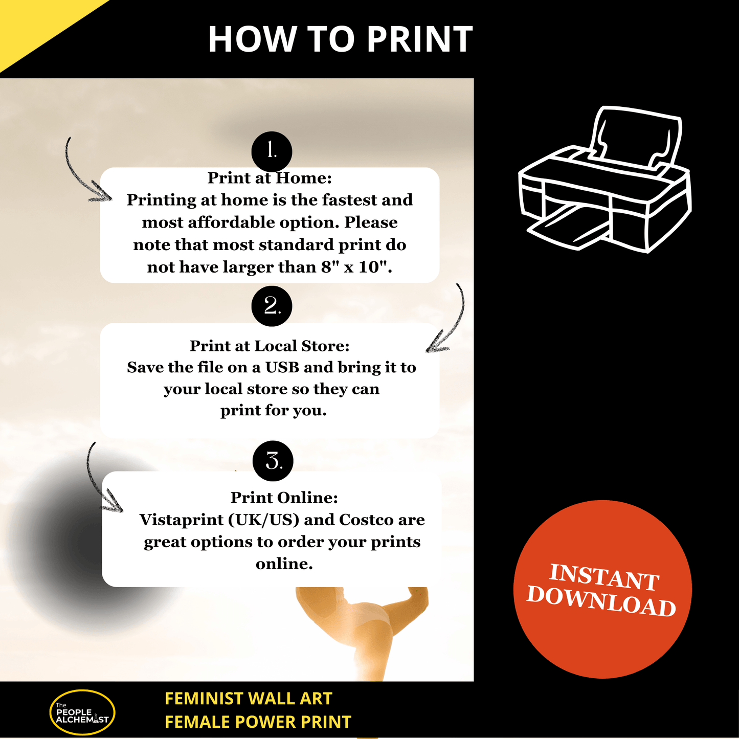 How to print: print at home, print at local store or print online. Instant download file after purchase. Feminist wall art  female power print