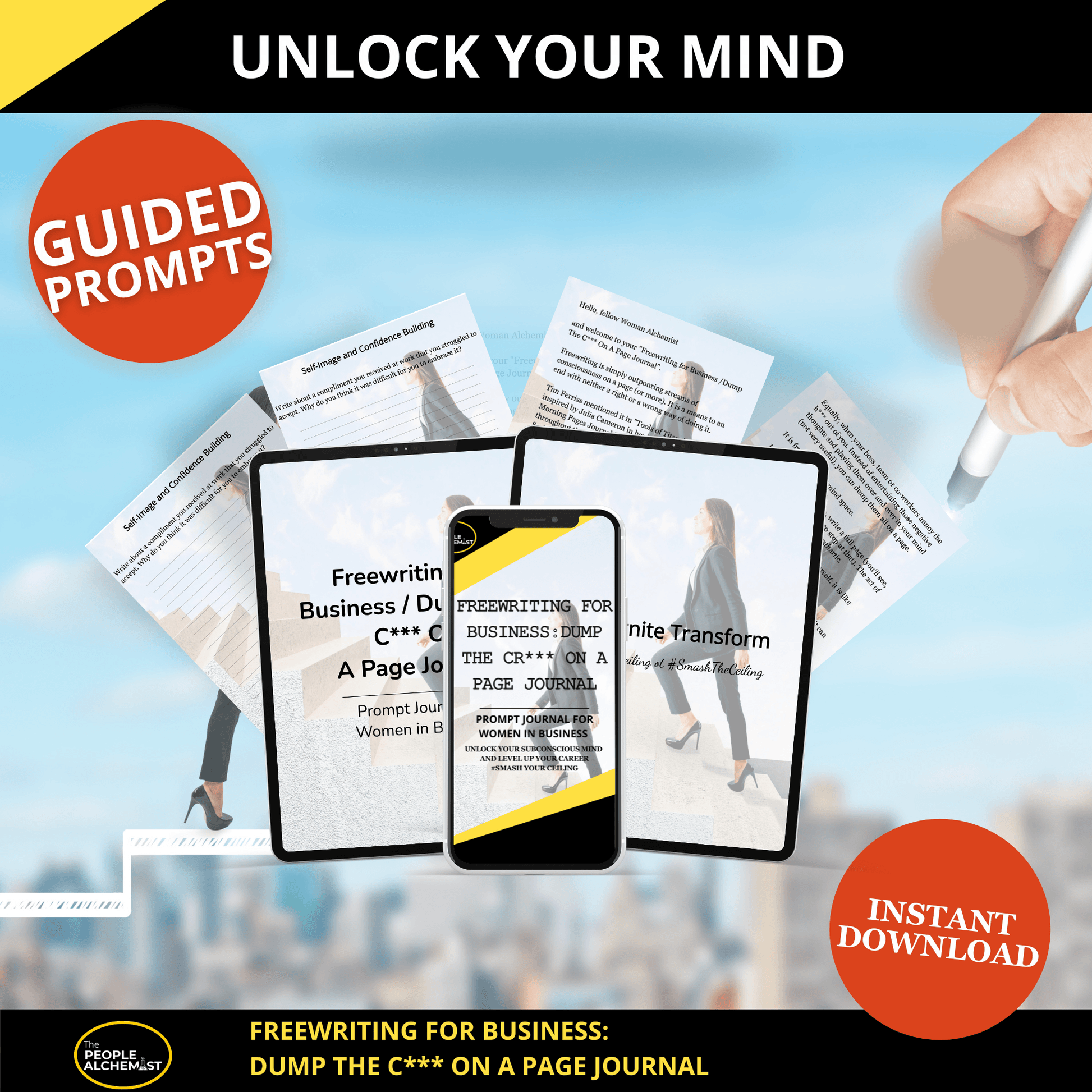 Unlock your mind, Freewriting for business: dump the c*** on a page journal. Prompt journal for women in business. Instant download after purchase